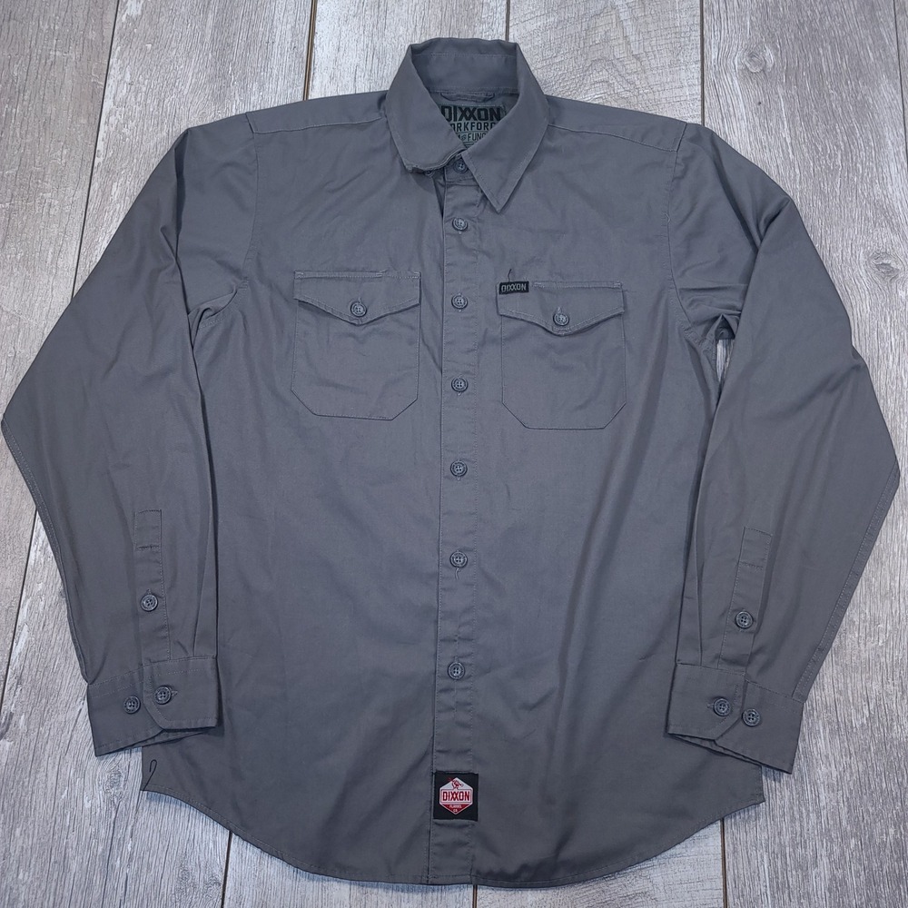 Dixxon Workforce Shirt Mens Small Gray Button Up Long Sleeve Workwear D-Tech